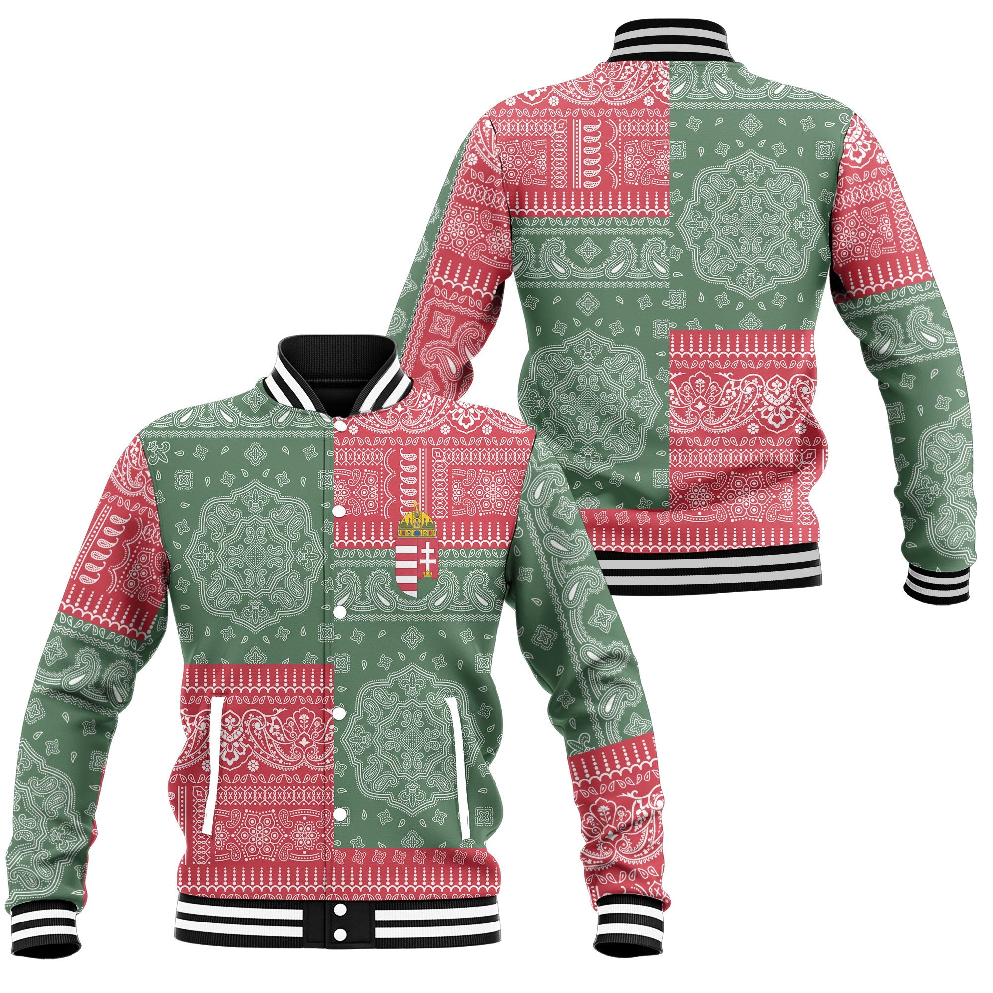 Hungary Baseball Jacket Flag And Paisley Basic Style 1