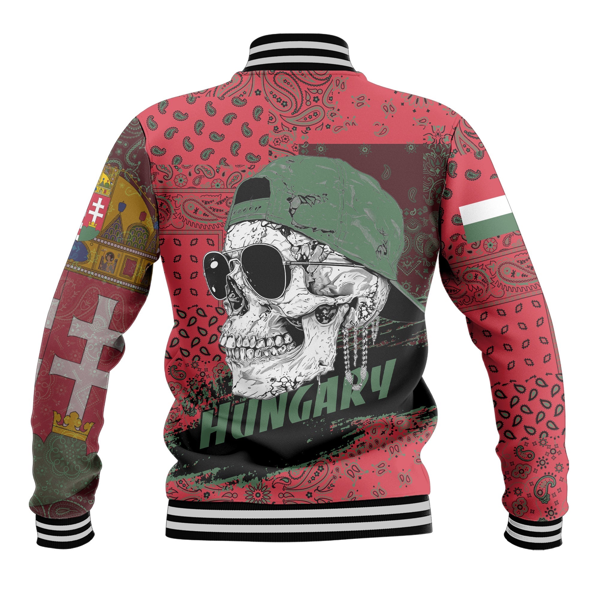 Hungary Baseball Jacket Paisley Flag And Skull Style 3