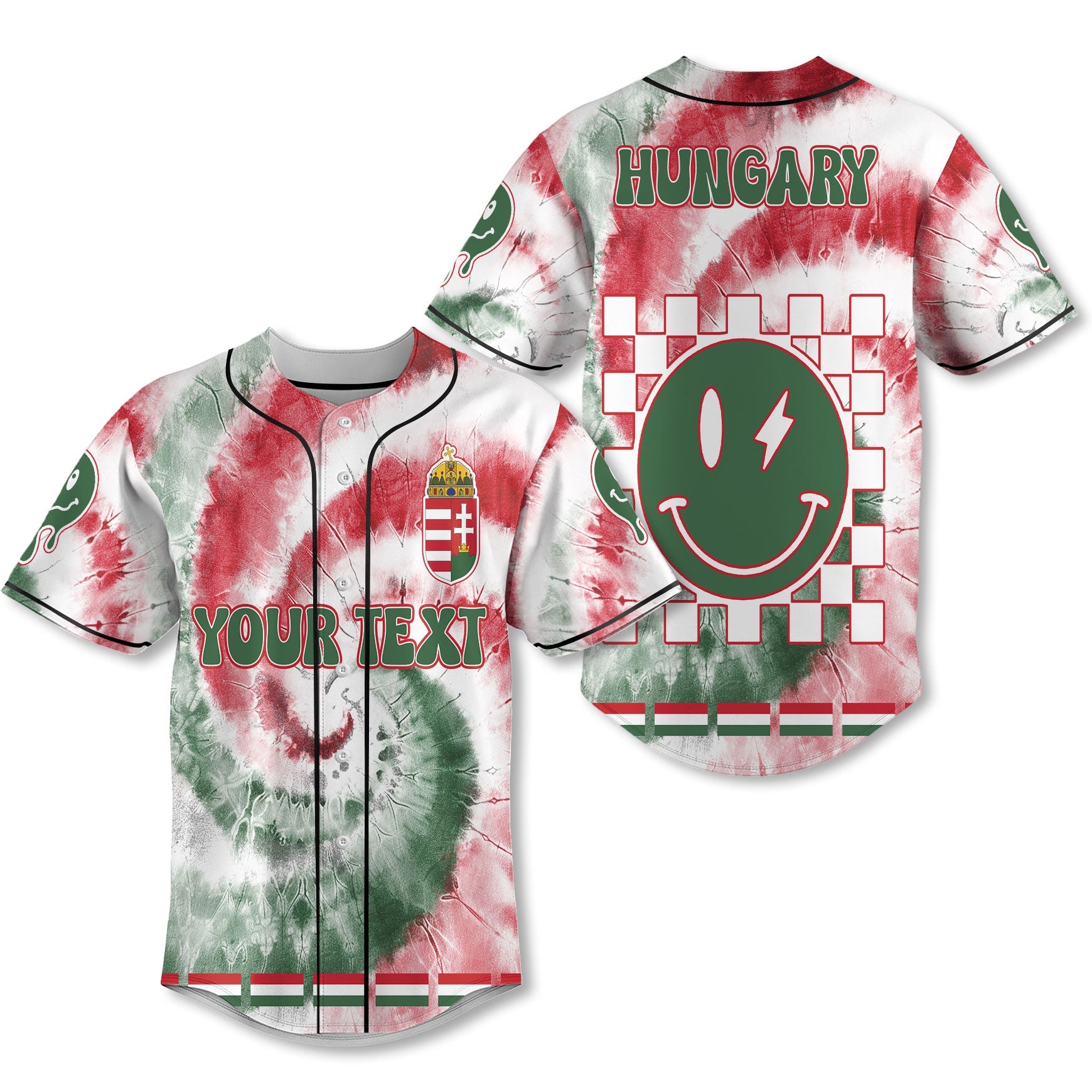 Hungary Baseball Jersey Custom Tie Dye Style 1