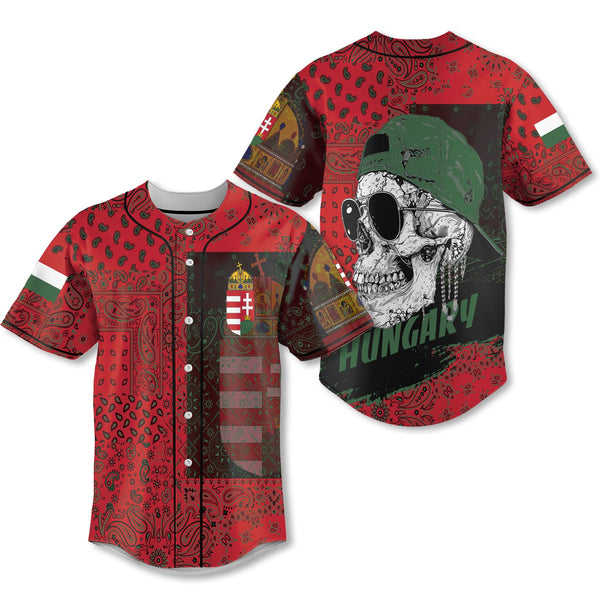 Hungary Baseball Jersey Paisley Flag And Skull Style 1