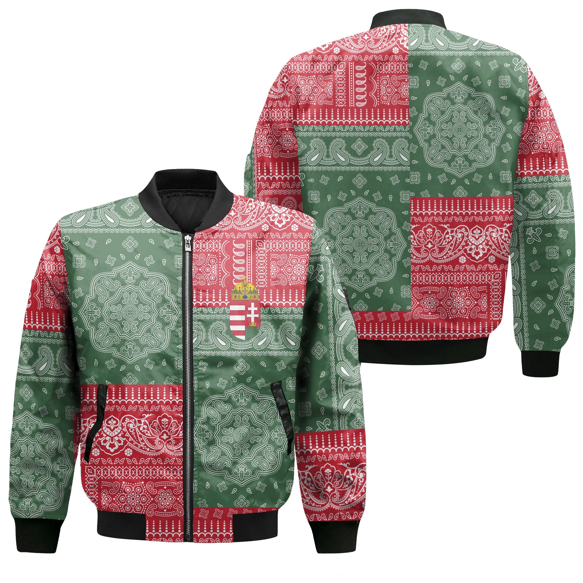 Hungary Bomber Jacket Flag And Paisley Basic Style 1