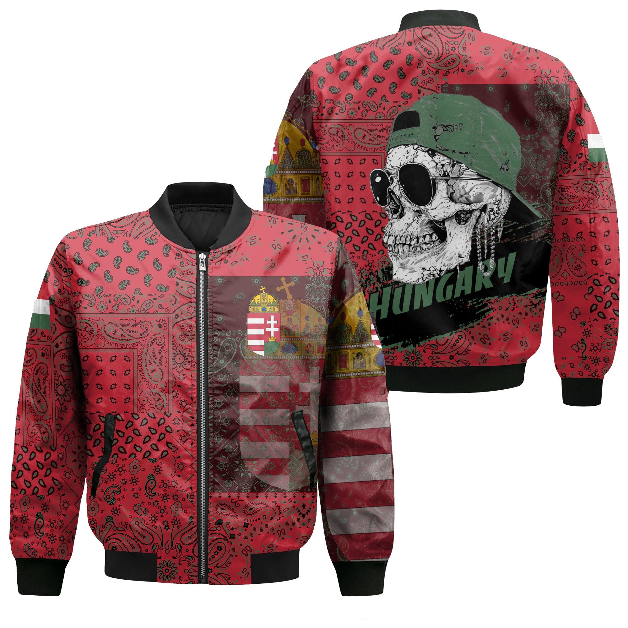 Hungary Bomber Jacket Paisley Flag And Skull Style 1