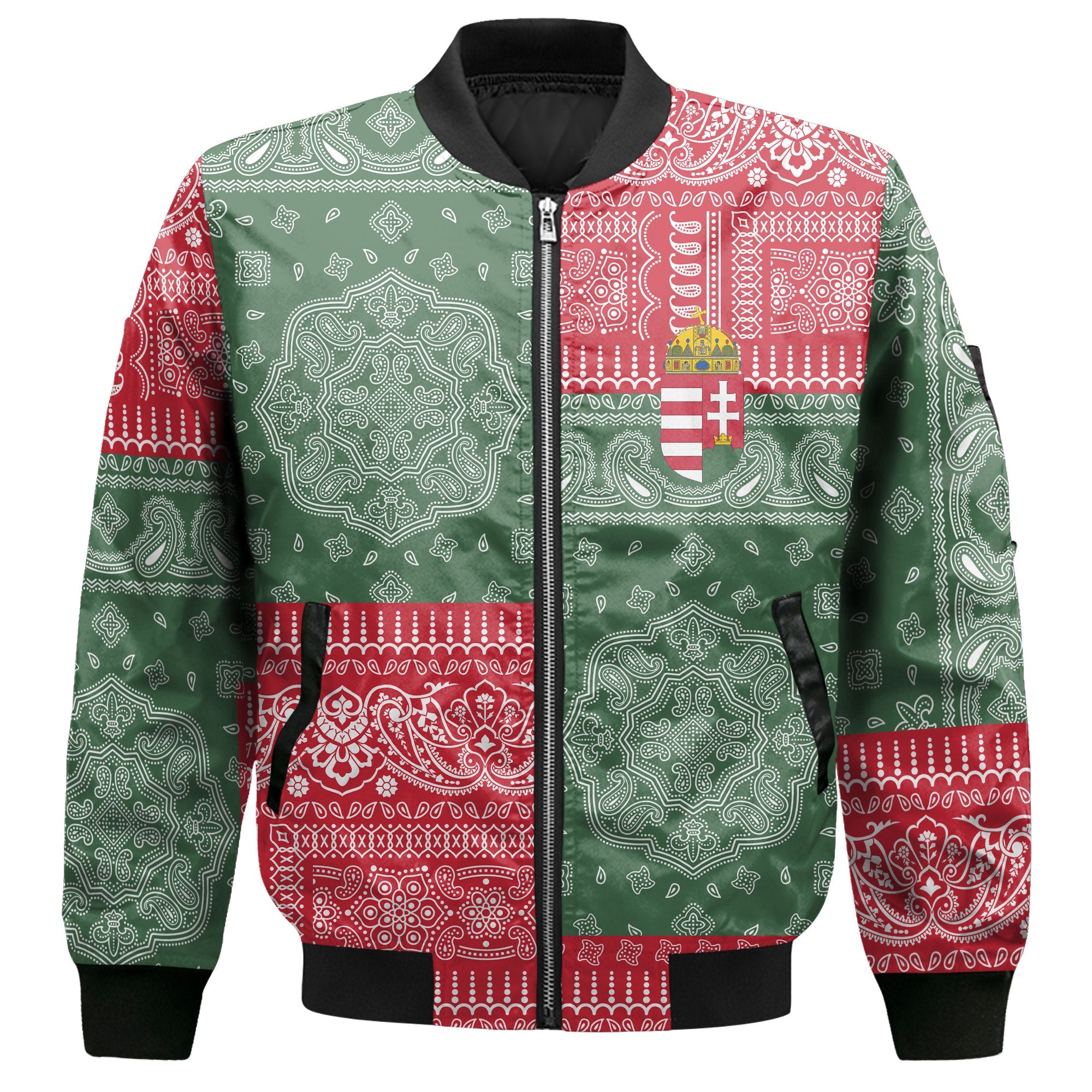 Hungary Bomber Jacket Flag And Paisley Basic Style 2