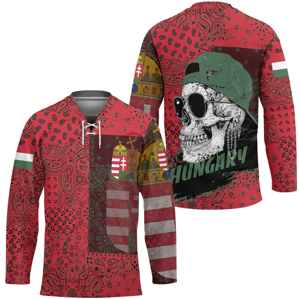 Hungary Hockey Jersey Paisley Flag And Skull Style 1