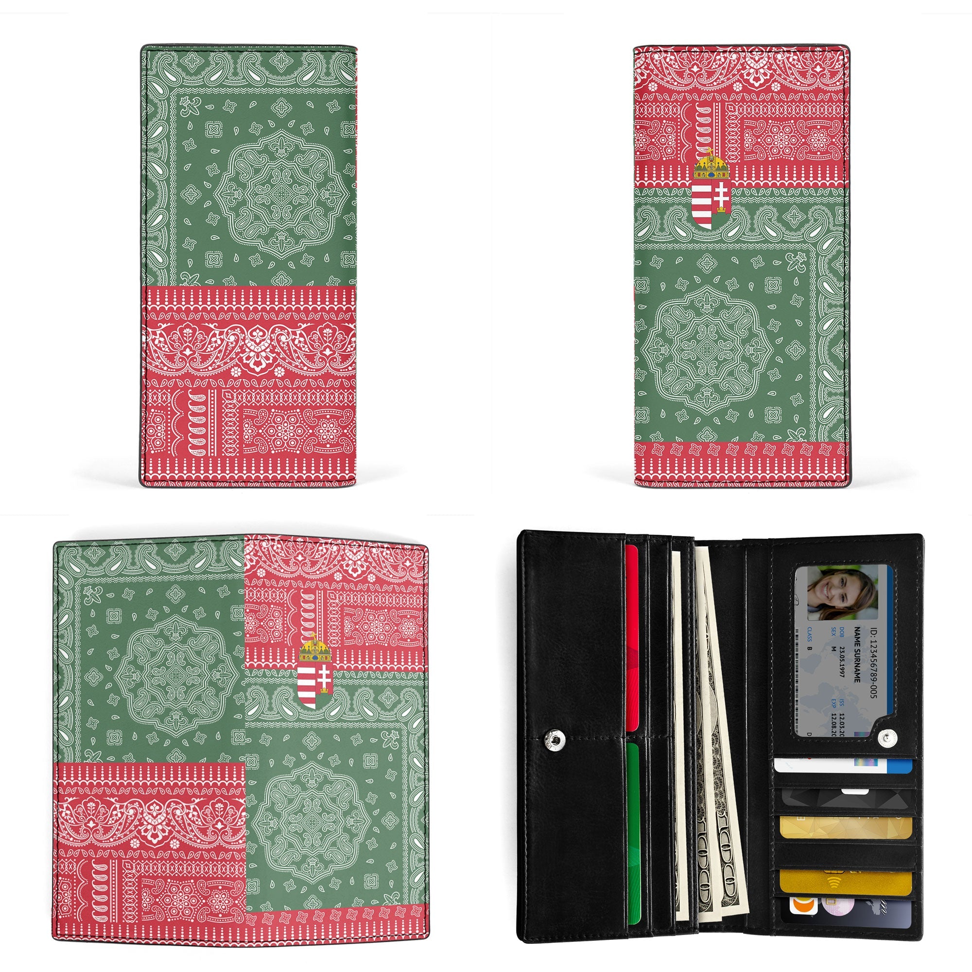 Hungary Leather Wallet Flag And Paisley Basic Style 3