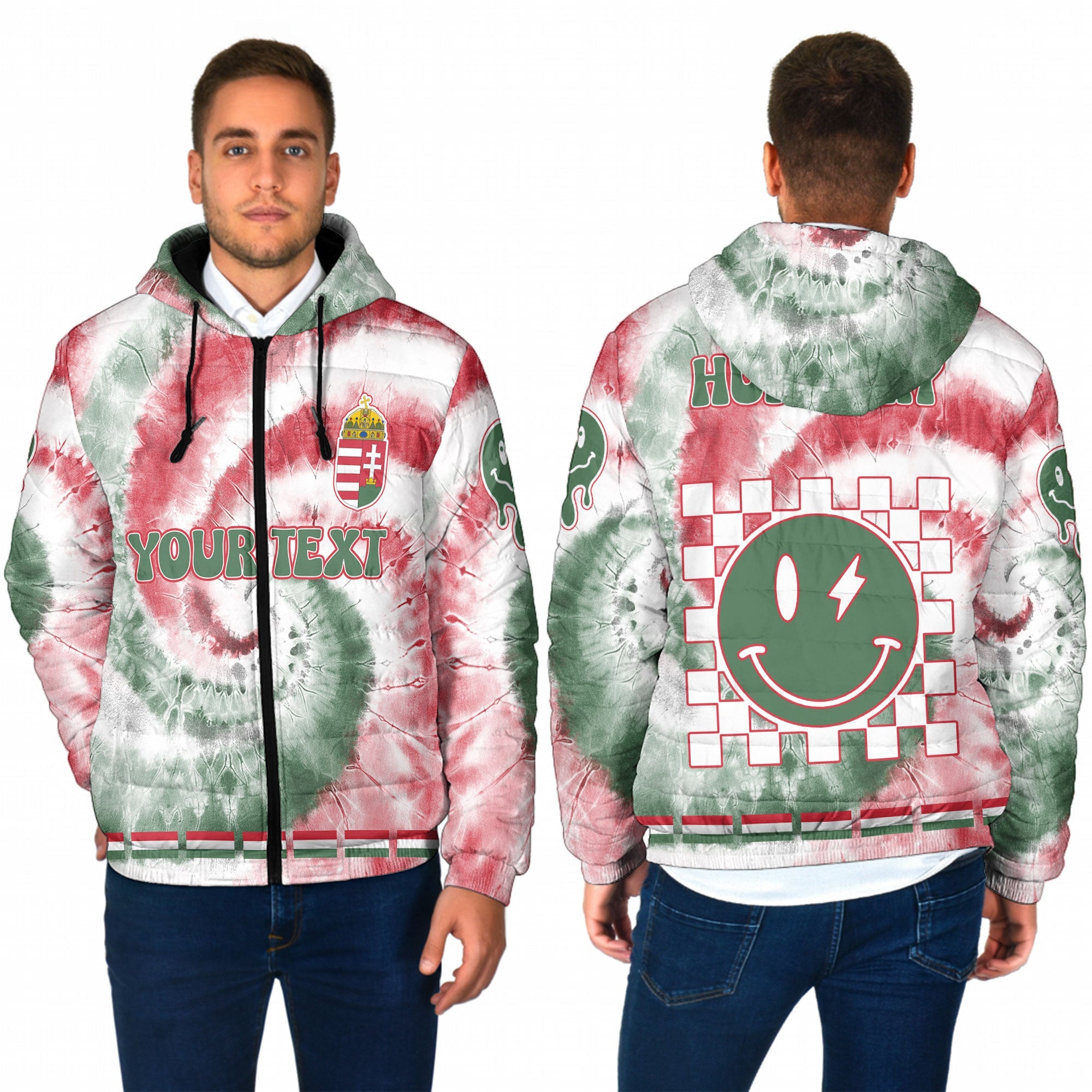 Hungary Men Hooded Padded Jacket Custom Tie Dye Style 1