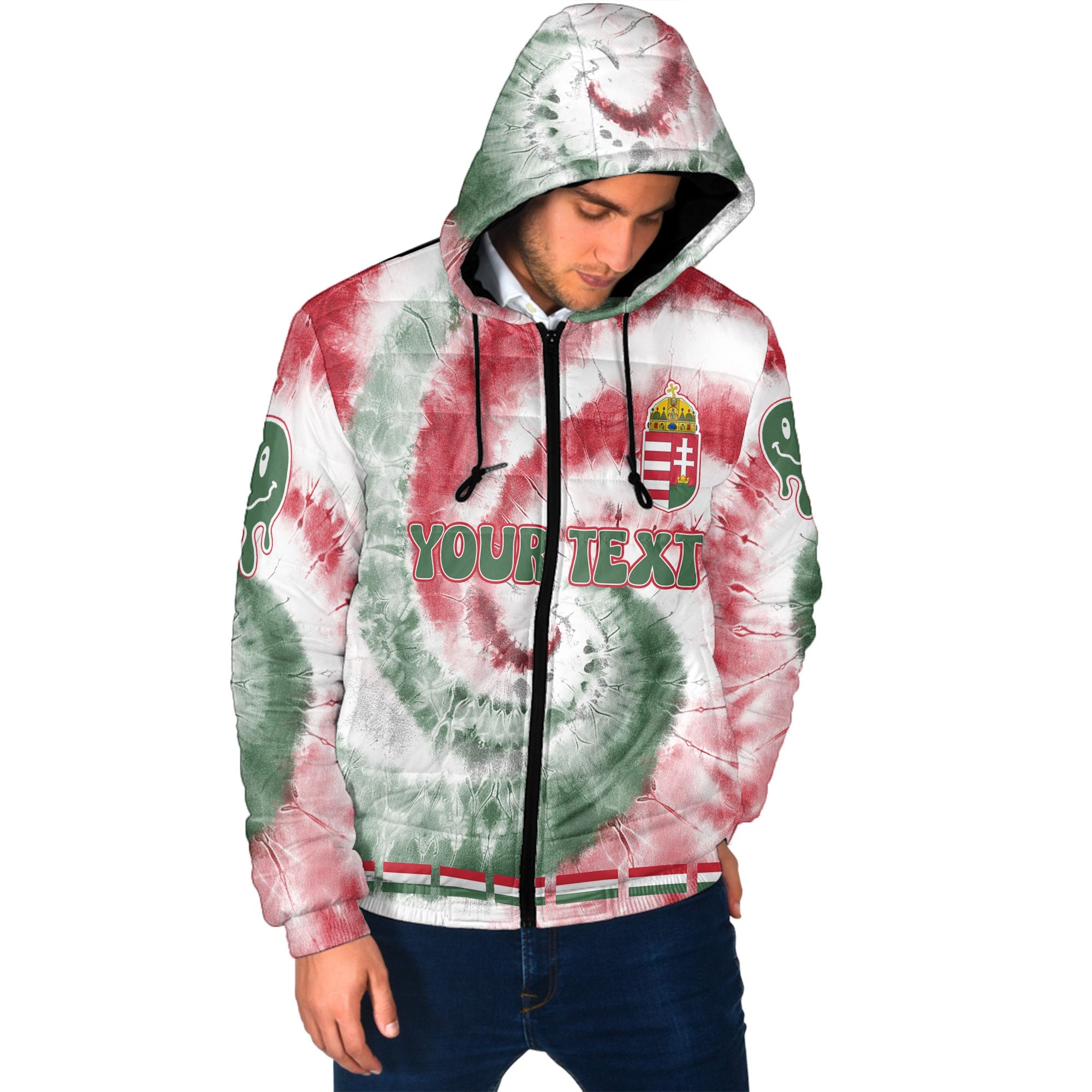 Hungary Men Hooded Padded Jacket Custom Tie Dye Style 2