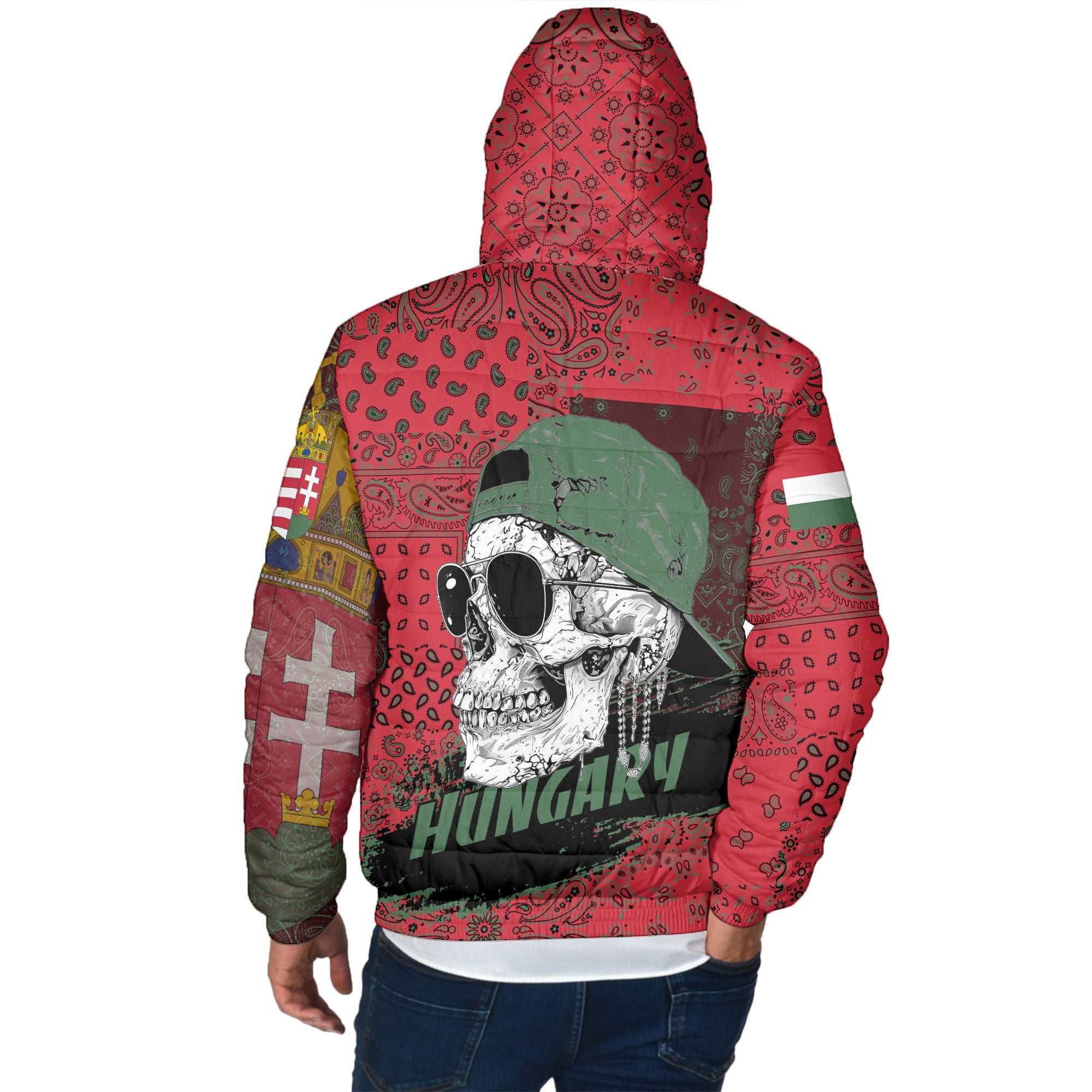 Hungary Men Hooded Padded Jacket Paisley Flag And Skull Style 3