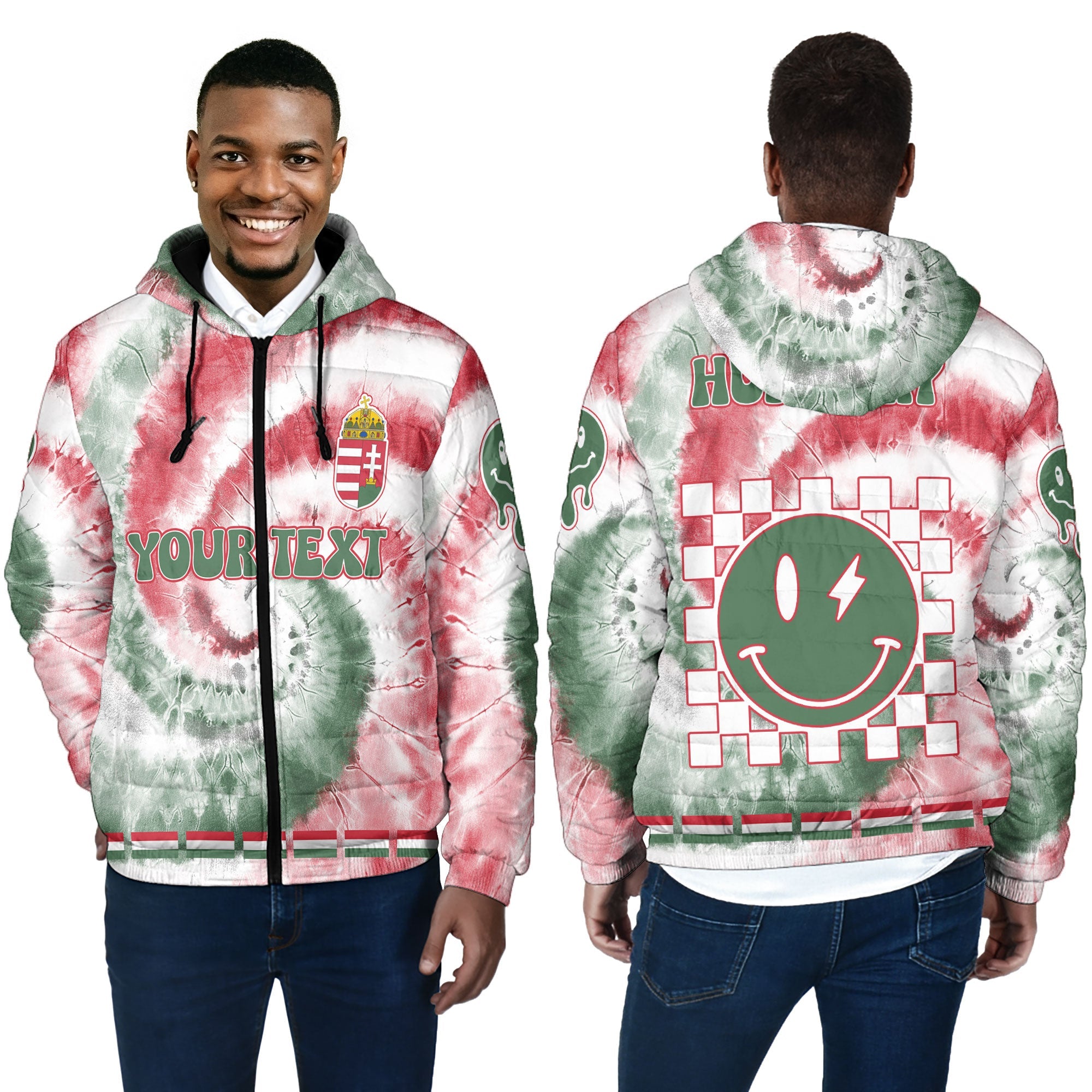 Hungary Men Hooded Padded Jacket Custom Tie Dye Style 4