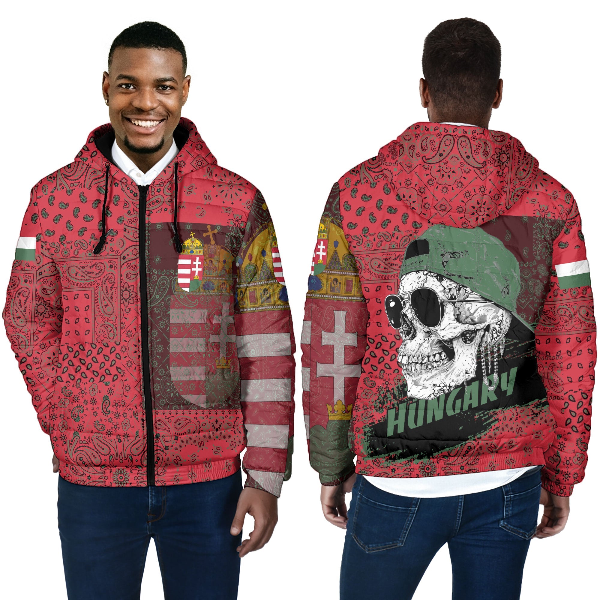 Hungary Men Hooded Padded Jacket Paisley Flag And Skull Style 4