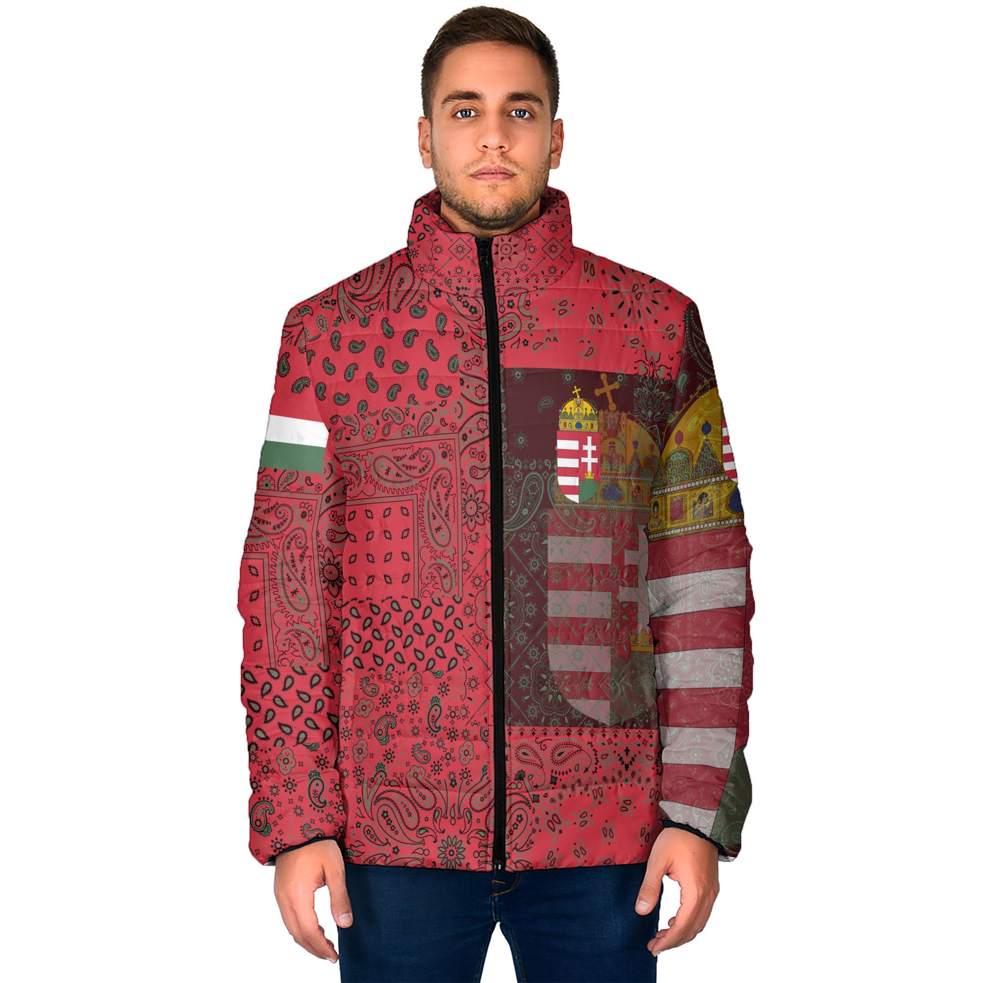 Hungary Men Padded Jacket Paisley Flag And Skull Style 1