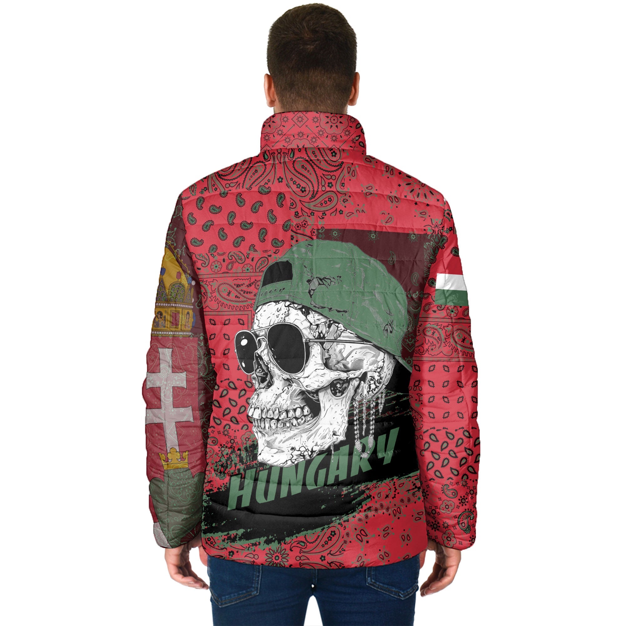 Hungary Men Padded Jacket Paisley Flag And Skull Style 2