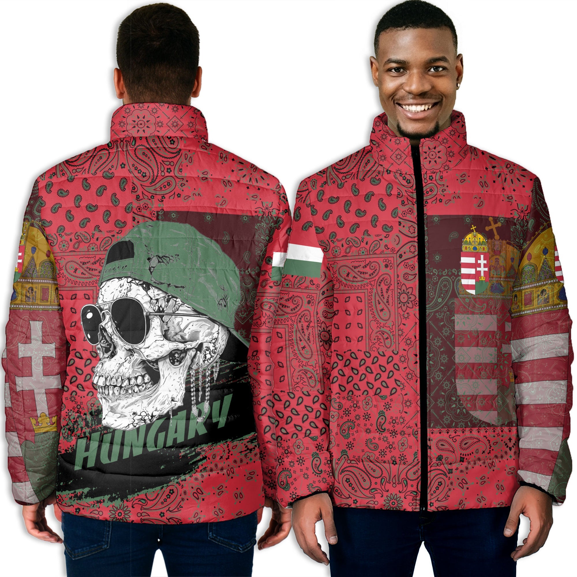 Hungary Men Padded Jacket Paisley Flag And Skull Style 3