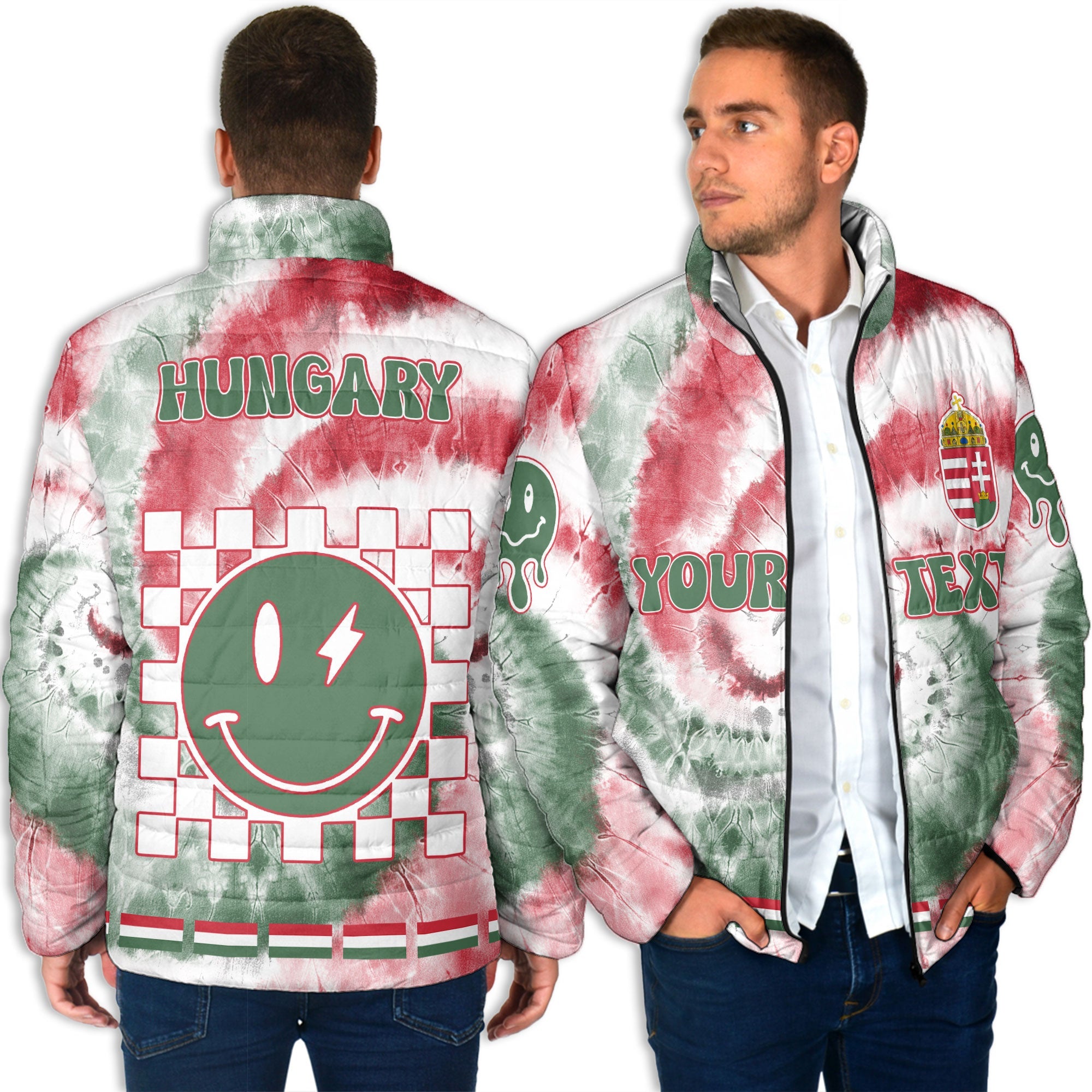 Hungary Men Padded Jacket Custom Tie Dye Style 4