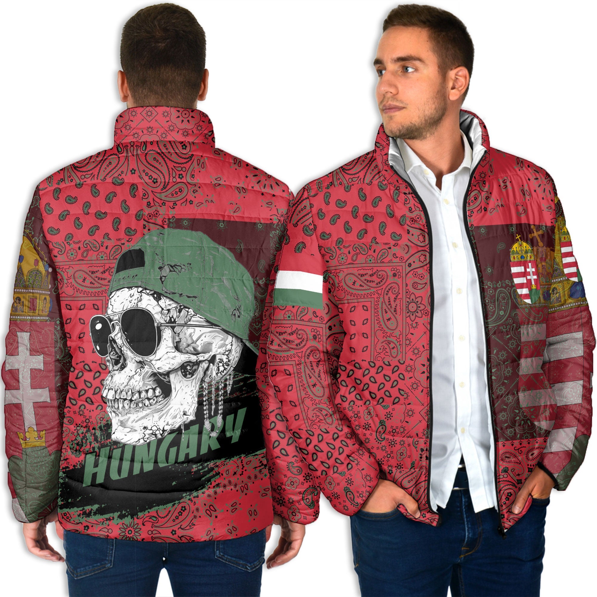 Hungary Men Padded Jacket Paisley Flag And Skull Style 4