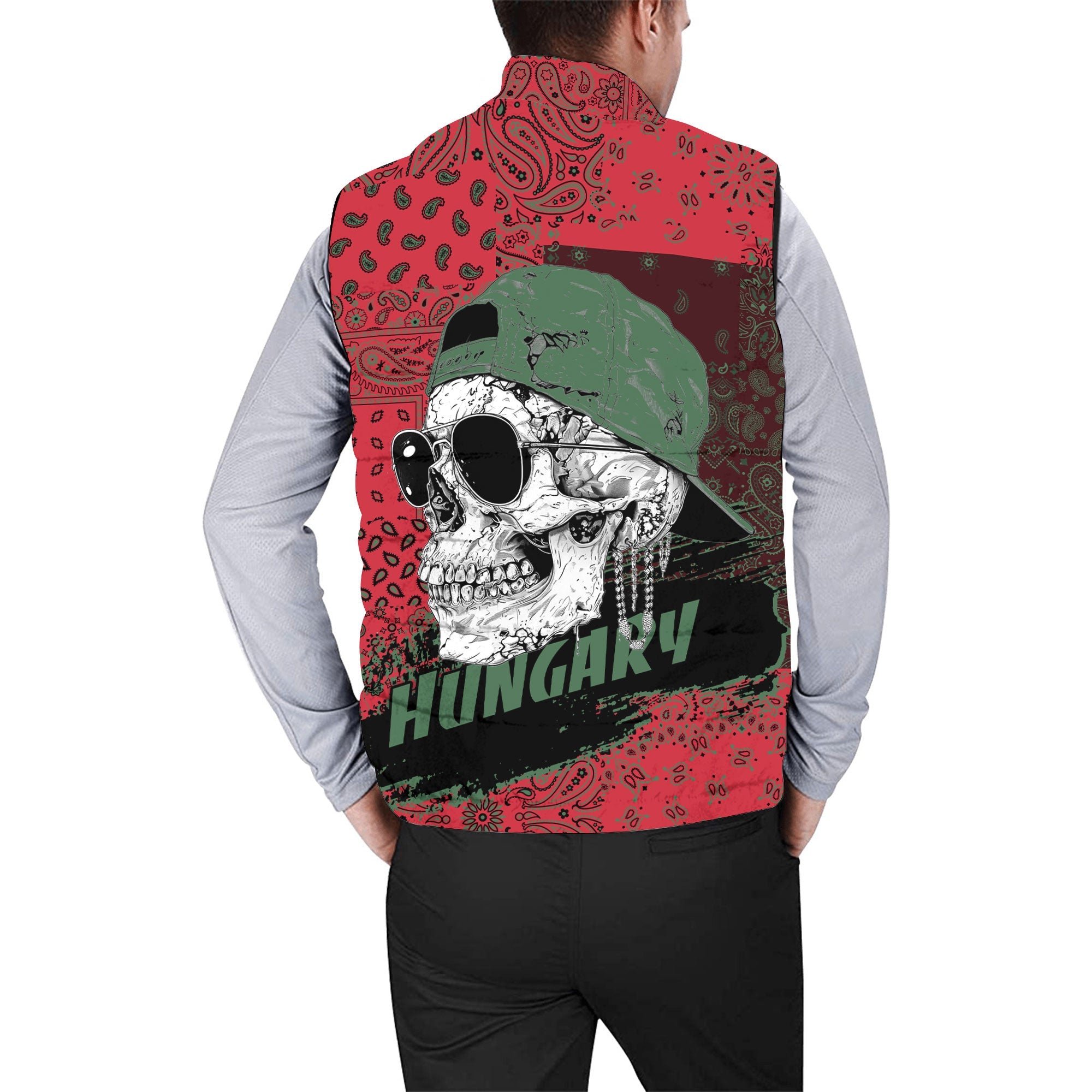 Hungary Men Padded Jacket Vest Paisley Flag And Skull Style 2