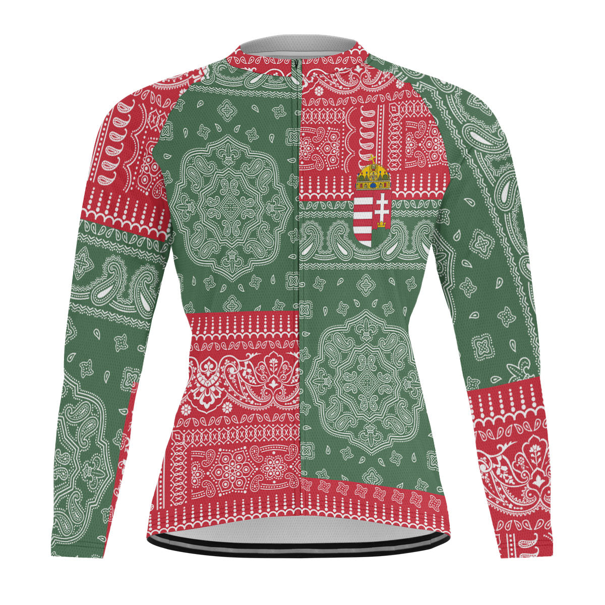 Hungary Raglan Men Cycling Jersey Long Sleeve Flag And Paisley Basic Style 1