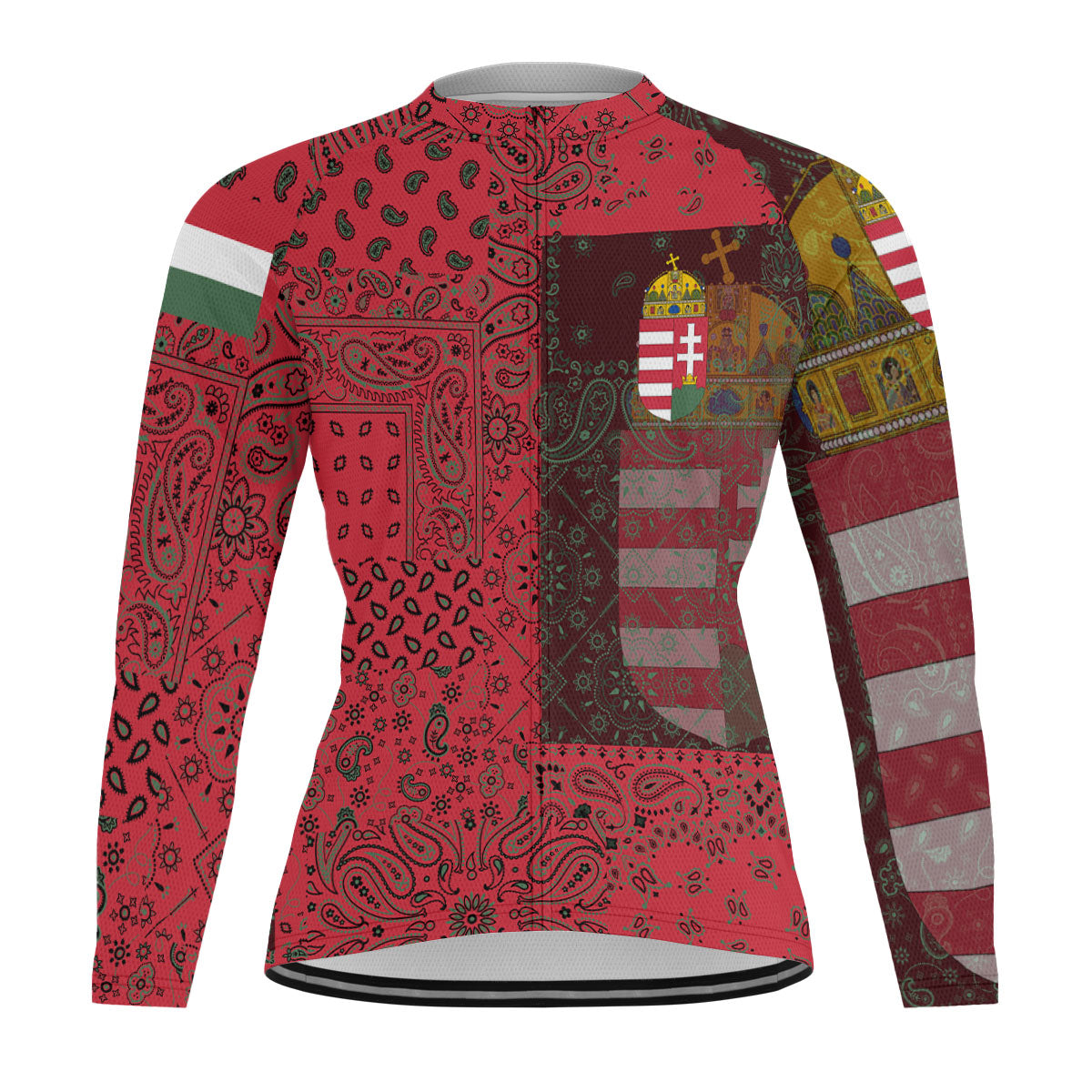 Hungary Raglan Men Cycling Jersey Long Sleeve Paisley Flag And Skull Style 1