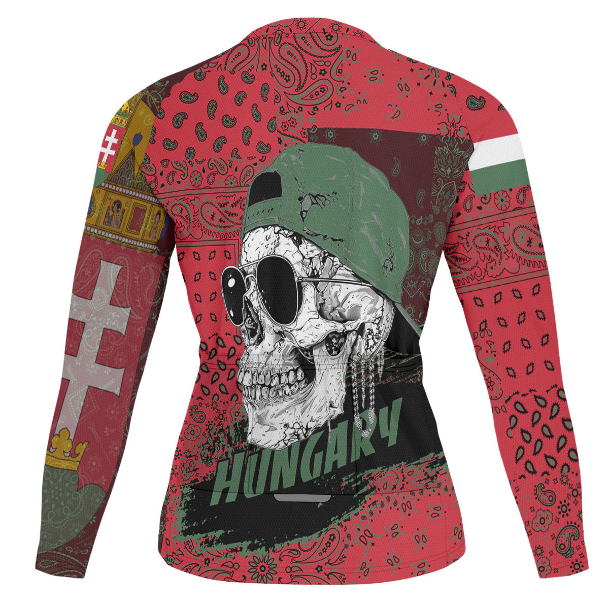 Hungary Raglan Men Cycling Jersey Long Sleeve Paisley Flag And Skull Style 2