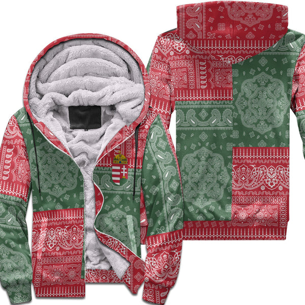 Hungary Sherpa Hoodie Flag And Paisley Basic Style 1