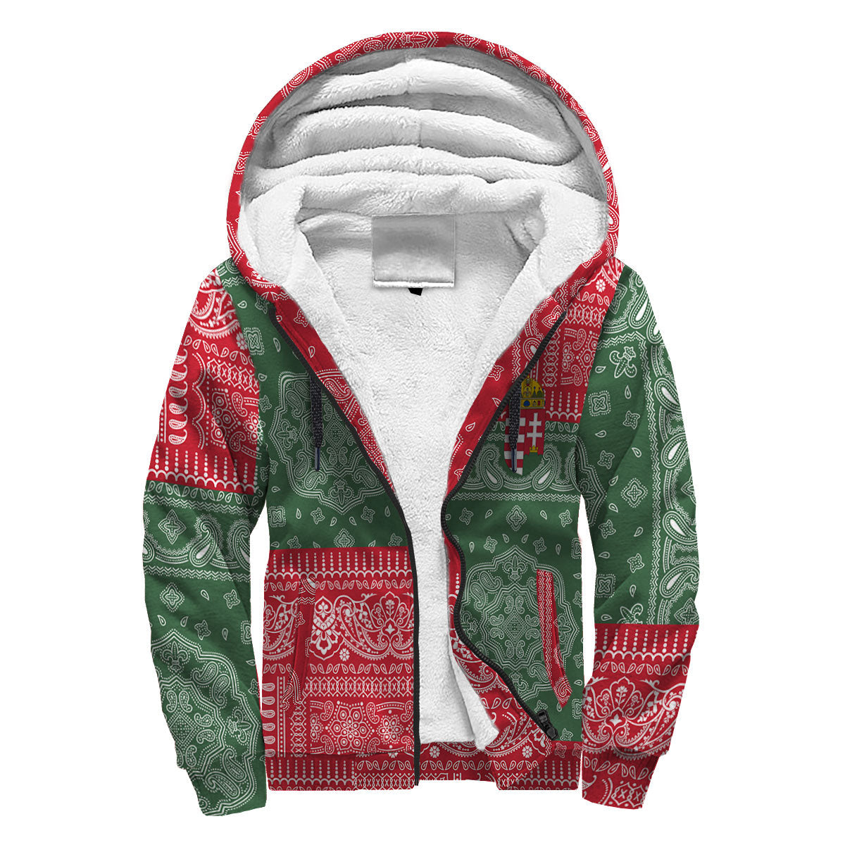 Hungary Sherpa Hoodie Flag And Paisley Basic Style 3