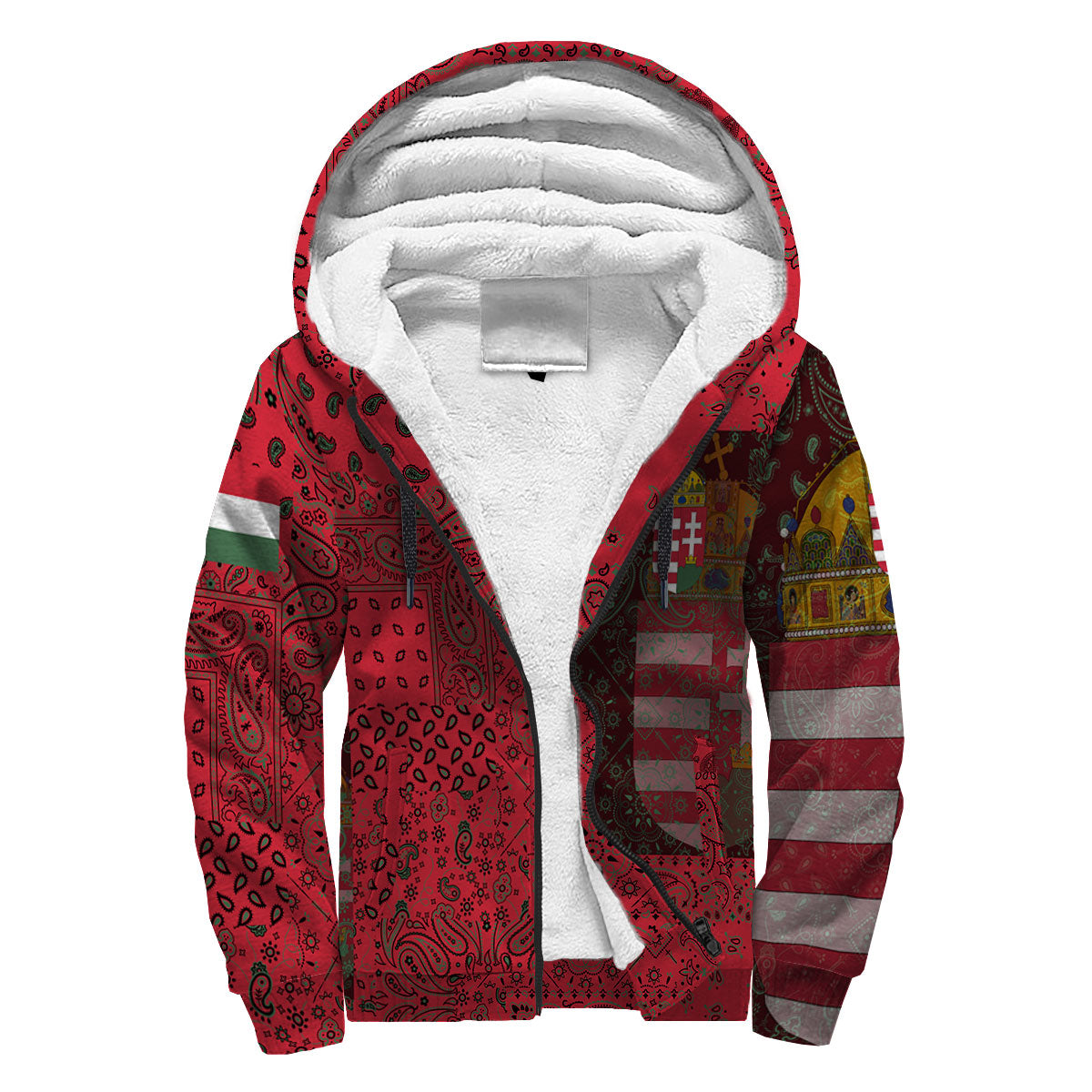 Hungary Sherpa Hoodie Paisley Flag And Skull Style 3