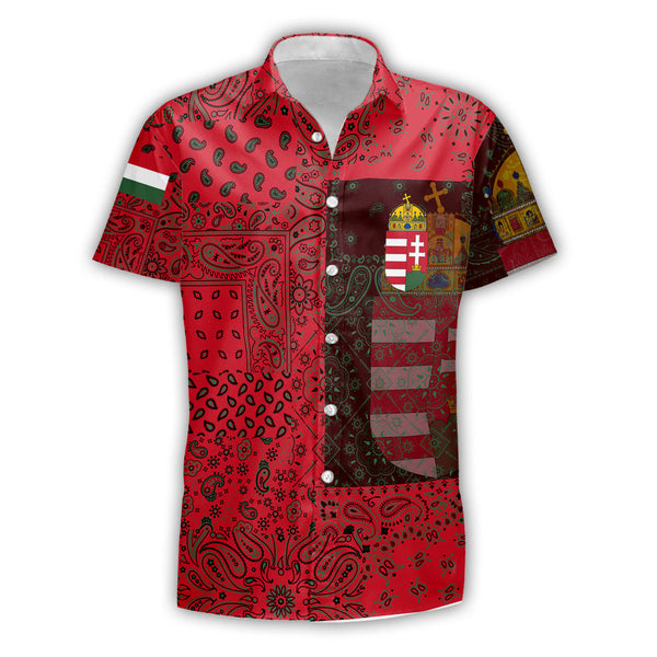 Hungary Short Sleeve Shirt Paisley Flag And Skull Style 1