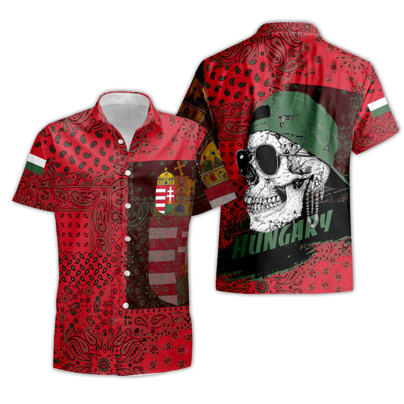 Hungary Short Sleeve Shirt Paisley Flag And Skull Style 3