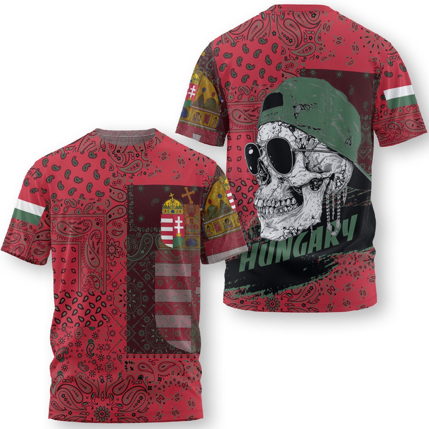 Hungary T Shirt Paisley Flag And Skull Style 3