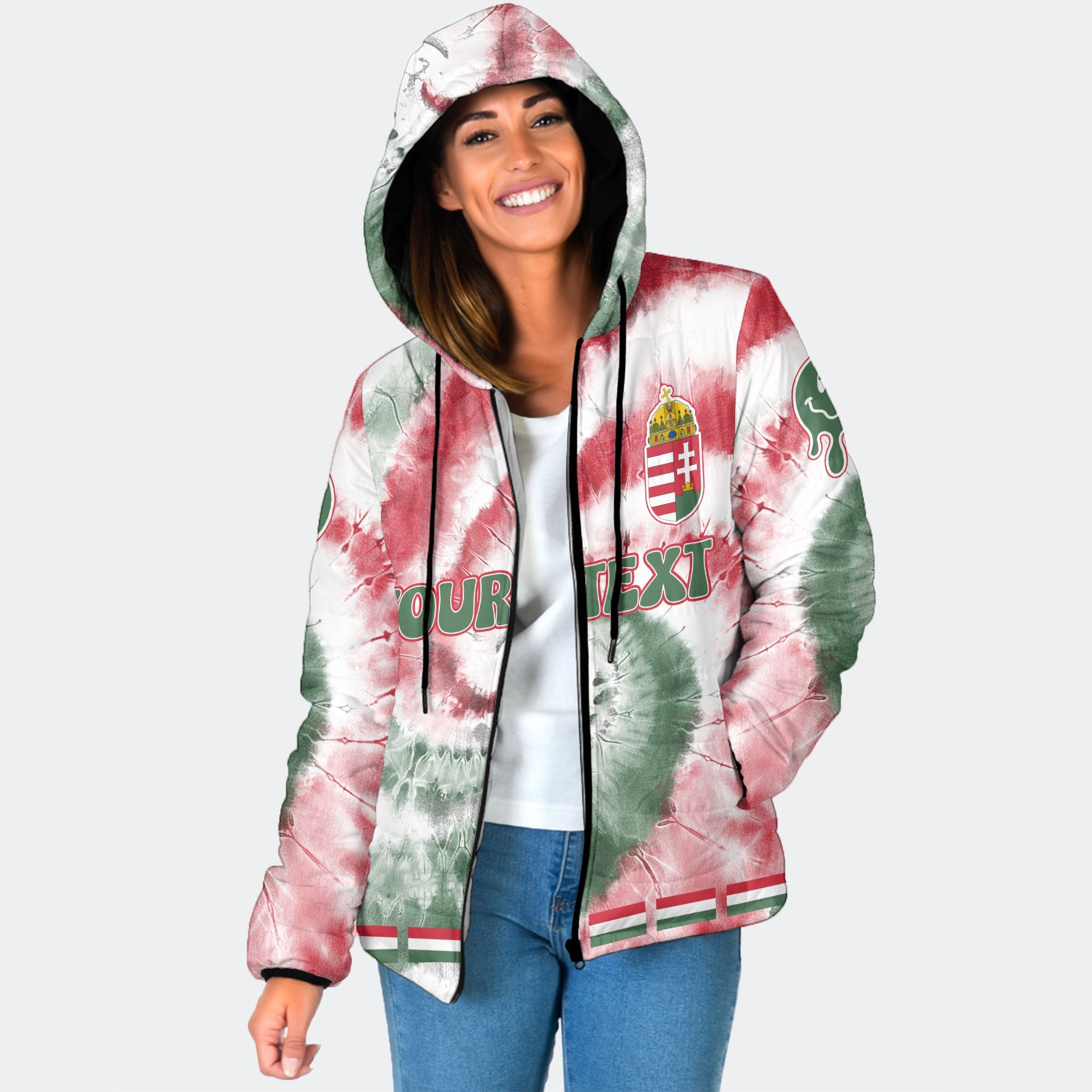 Hungary Women Hooded Padded Jacket Custom Tie Dye Style 1