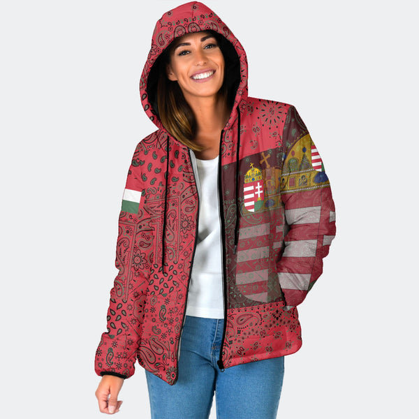 Hungary Women Hooded Padded Jacket Paisley Flag And Skull Style 1