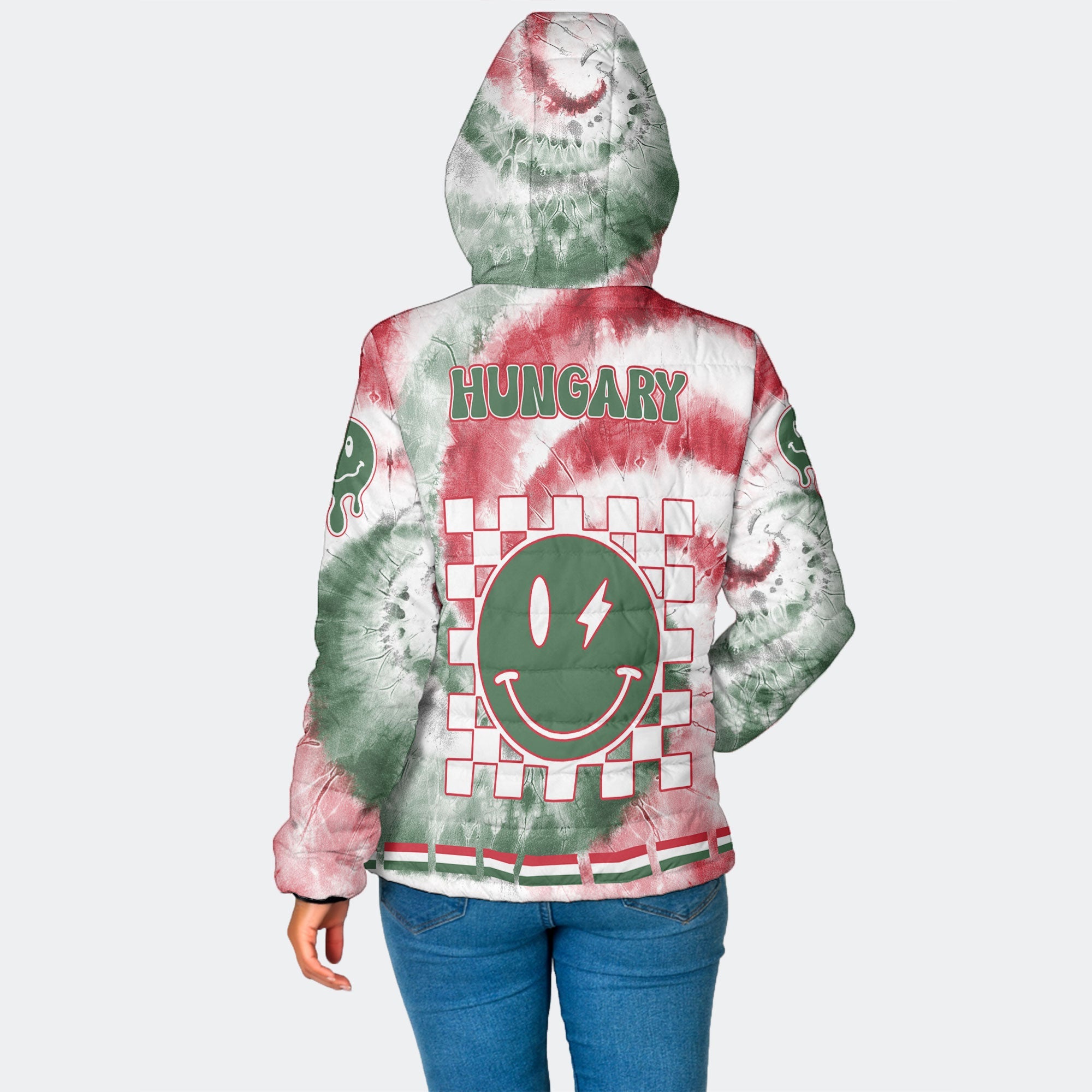 Hungary Women Hooded Padded Jacket Custom Tie Dye Style 2