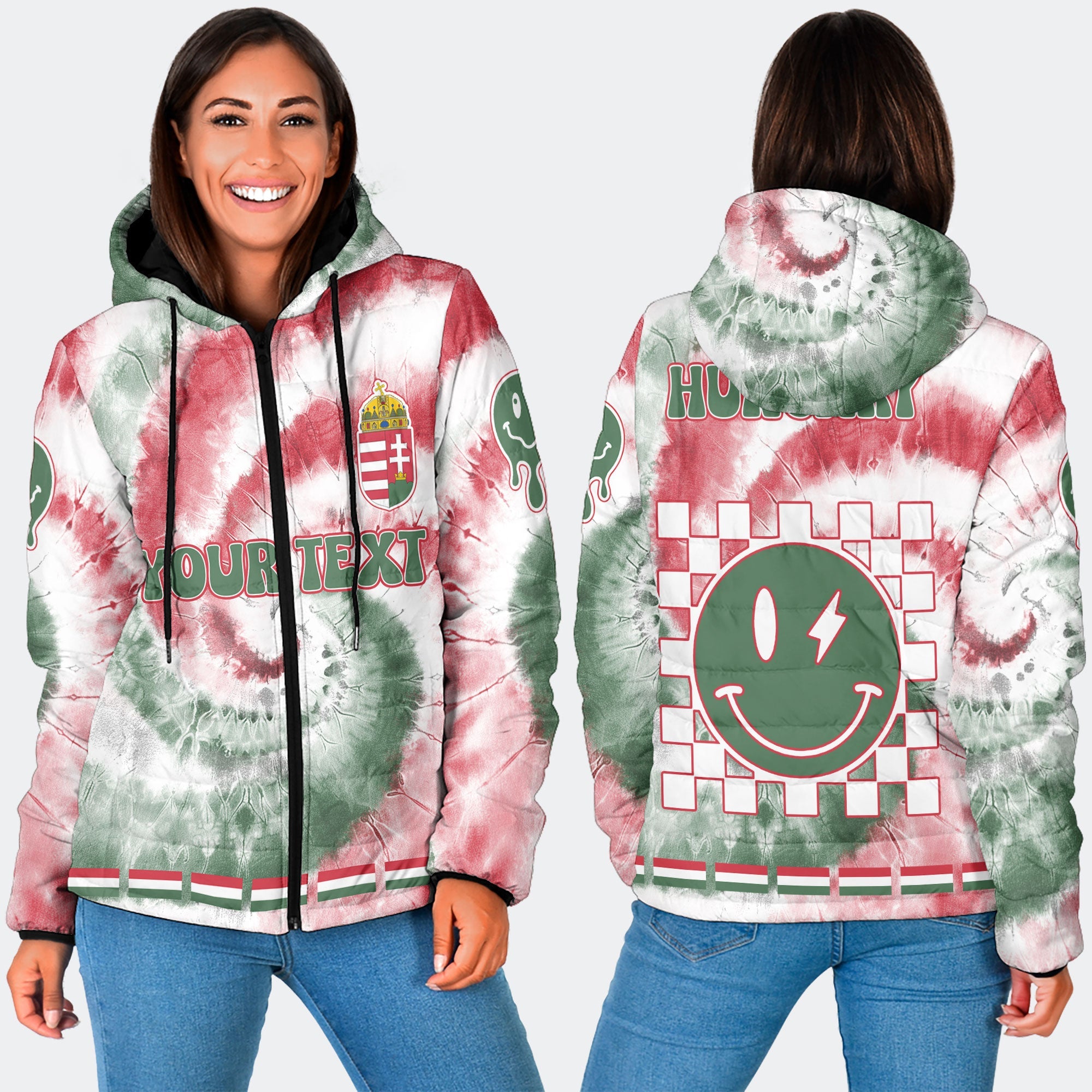 Hungary Women Hooded Padded Jacket Custom Tie Dye Style 3