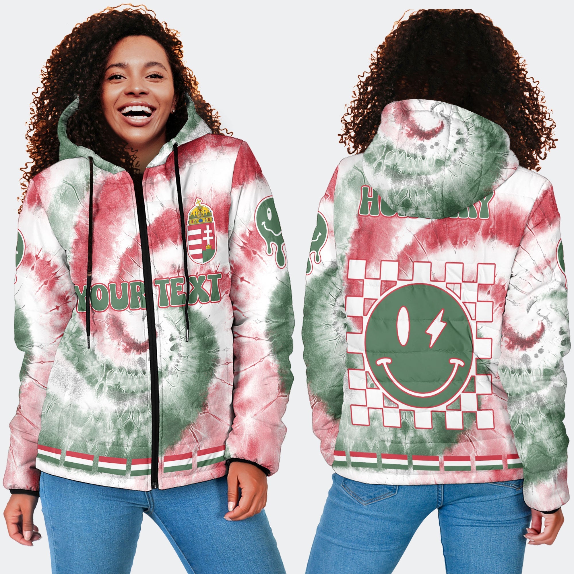 Hungary Women Hooded Padded Jacket Custom Tie Dye Style 4