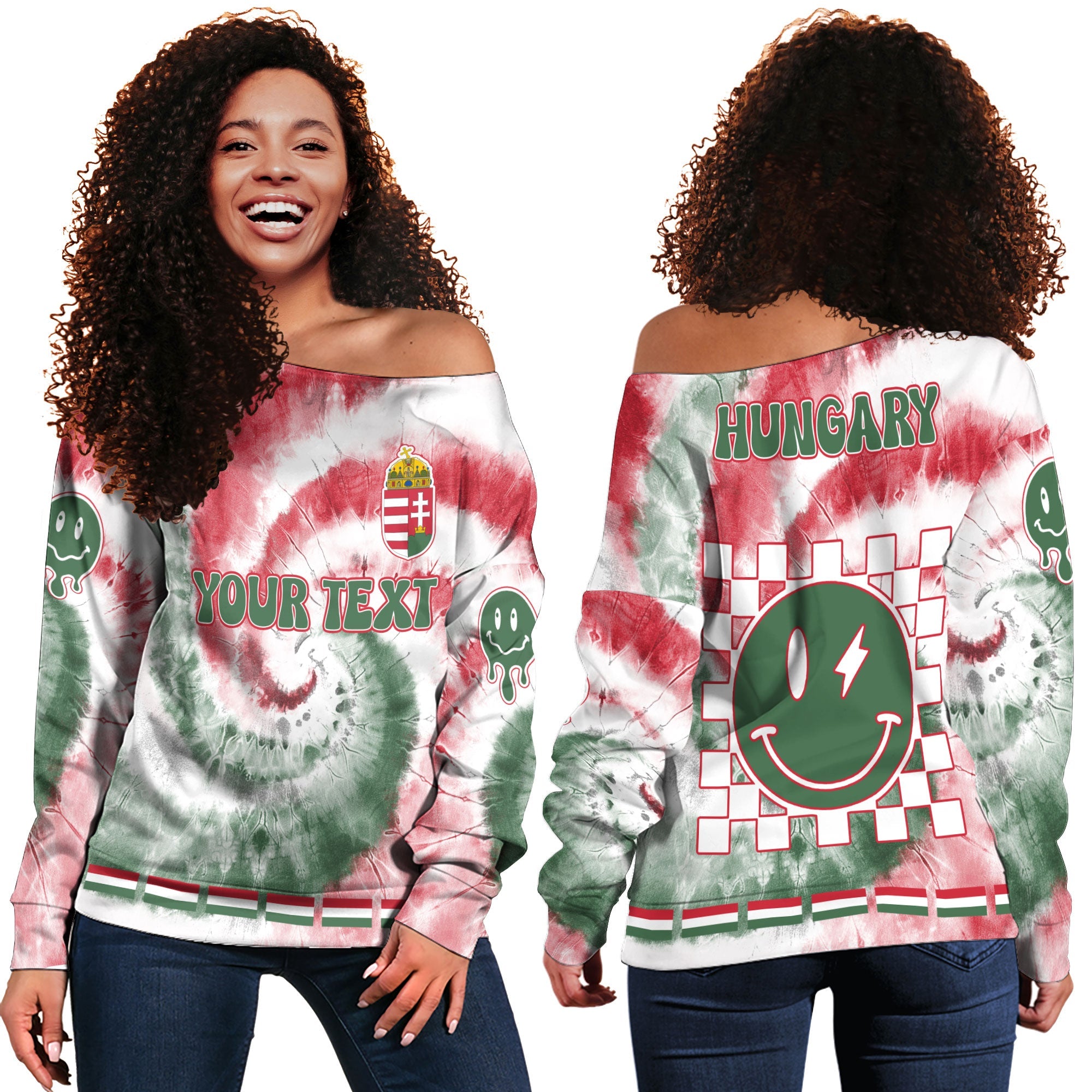 Hungary Women Off Shoulder Sweatshirt Custom Tie Dye Style 2