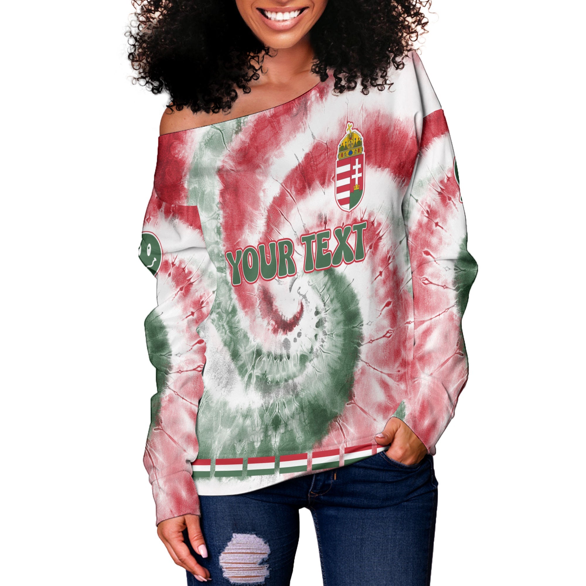 Hungary Women Off Shoulder Sweatshirt Custom Tie Dye Style 3