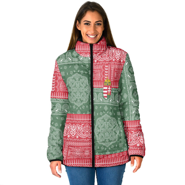 Hungary Women Padded Jacket Flag And Paisley Basic Style 1