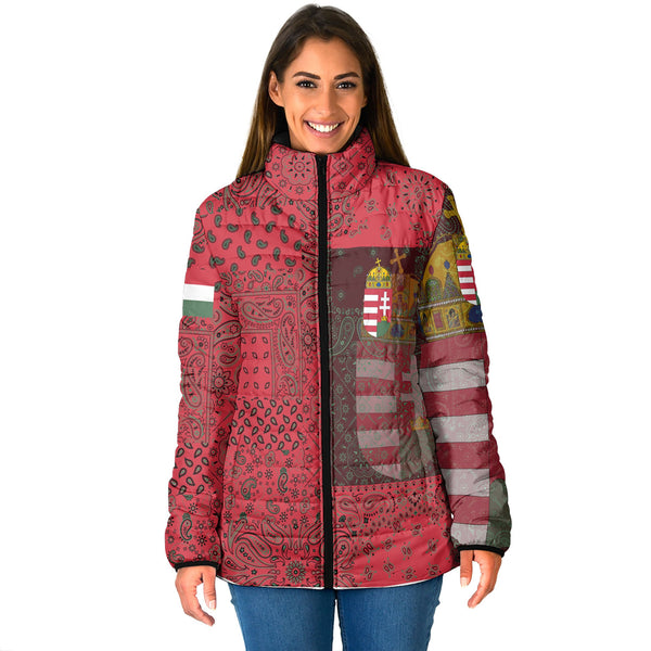 Hungary Women Padded Jacket Paisley Flag And Skull Style 1