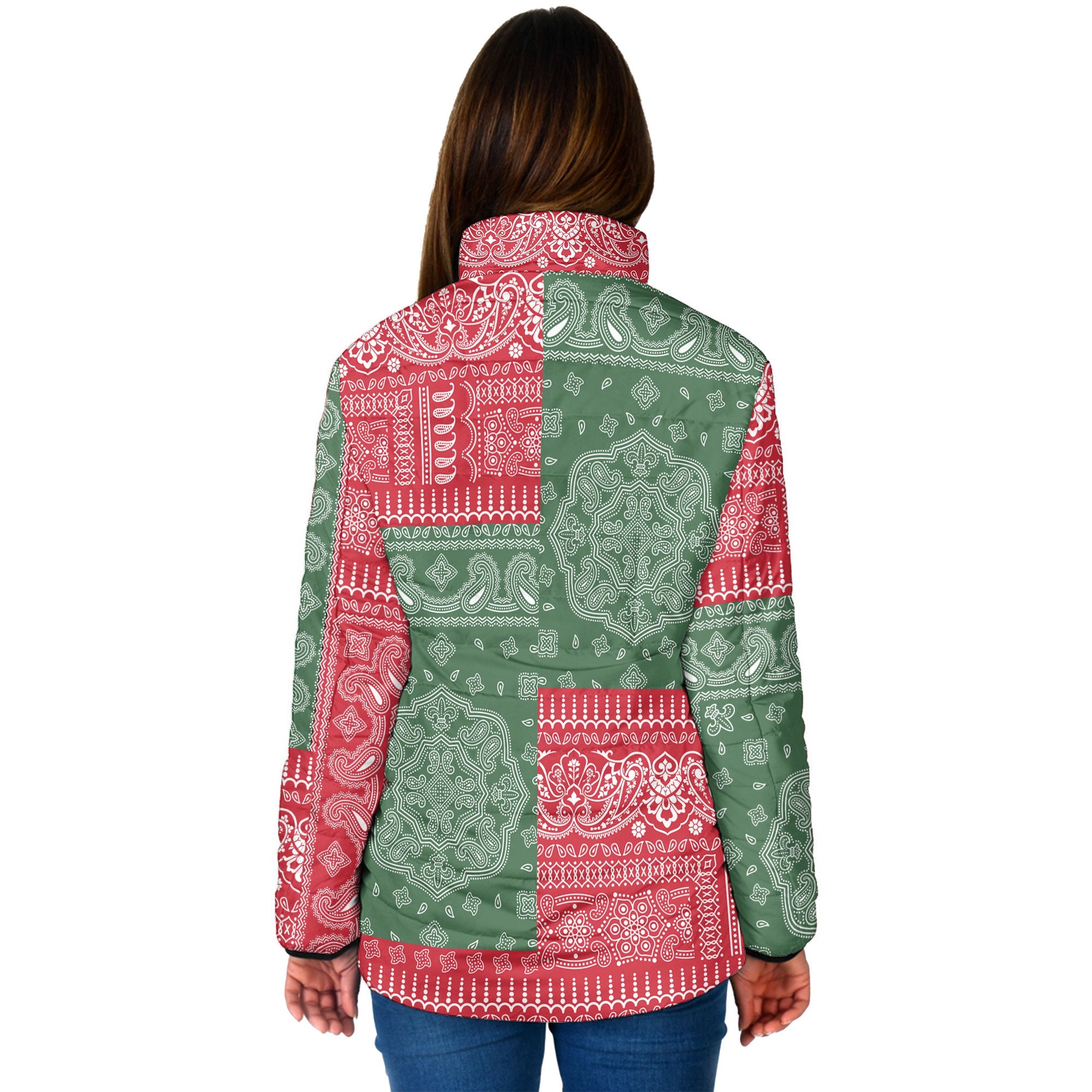 Hungary Women Padded Jacket Flag And Paisley Basic Style 2