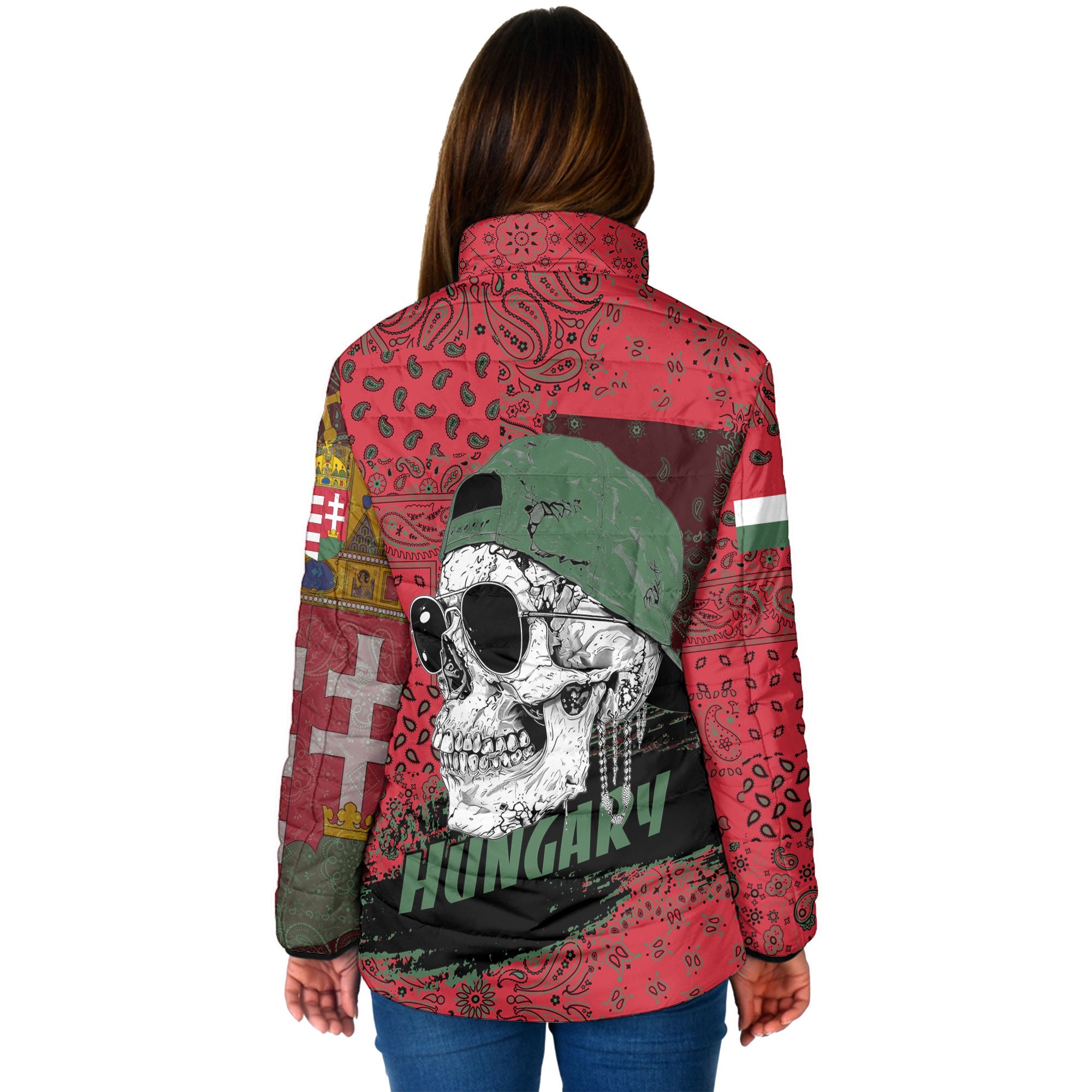 Hungary Women Padded Jacket Paisley Flag And Skull Style 2