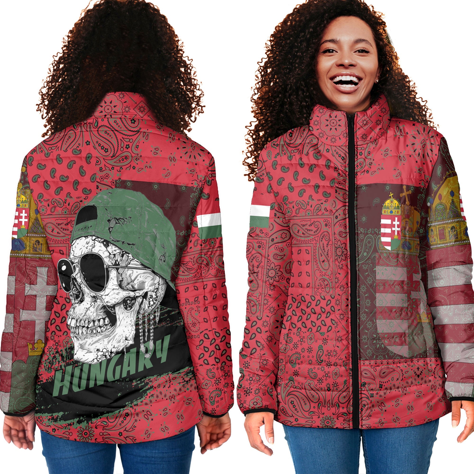 Hungary Women Padded Jacket Paisley Flag And Skull Style 4