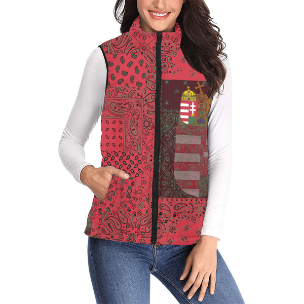 Hungary Women Padded Jacket Vest Paisley Flag And Skull Style 1