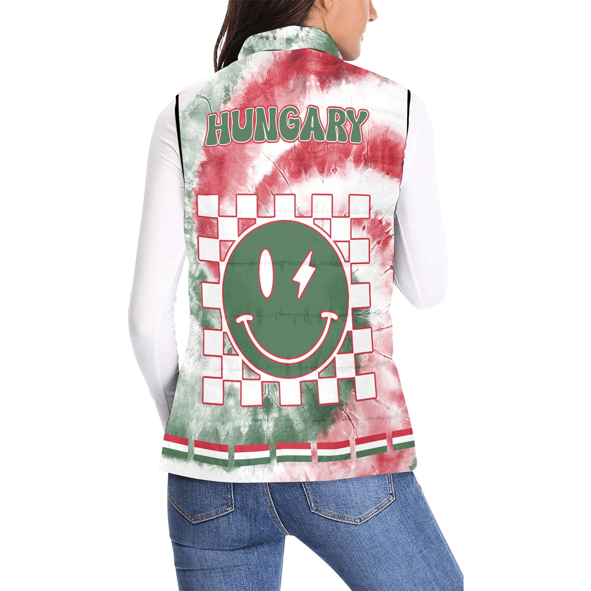 Hungary Women Padded Jacket Vest Custom Tie Dye Style 2