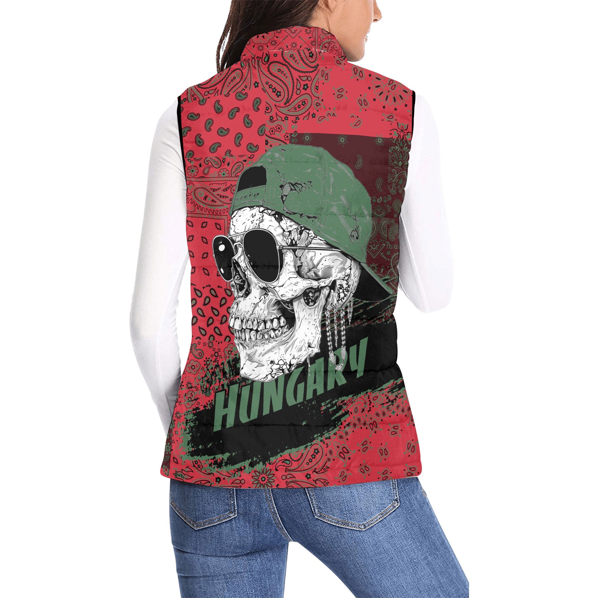 Hungary Women Padded Jacket Vest Paisley Flag And Skull Style 2