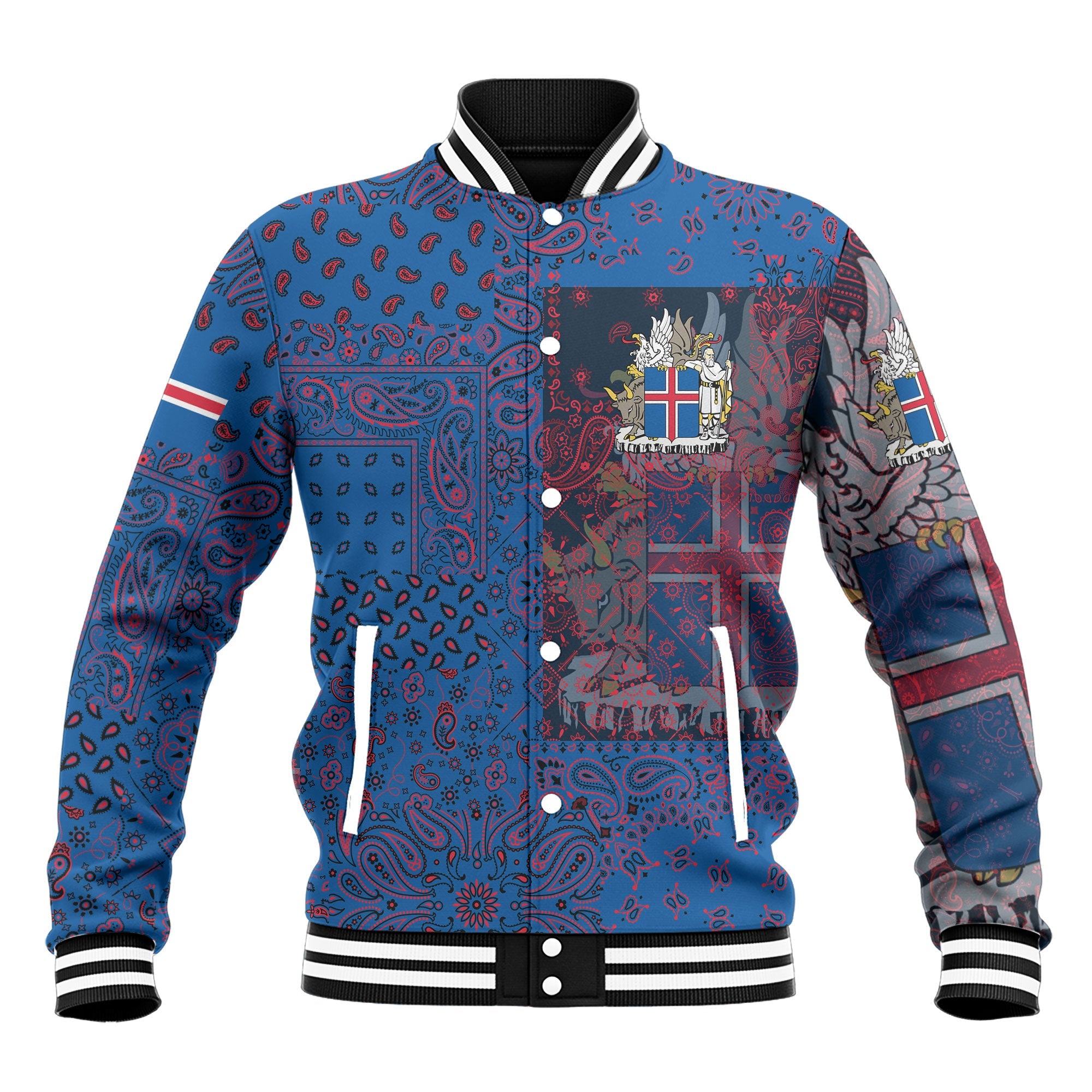 Iceland Baseball Jacket Paisley Flag And Skull Style 2