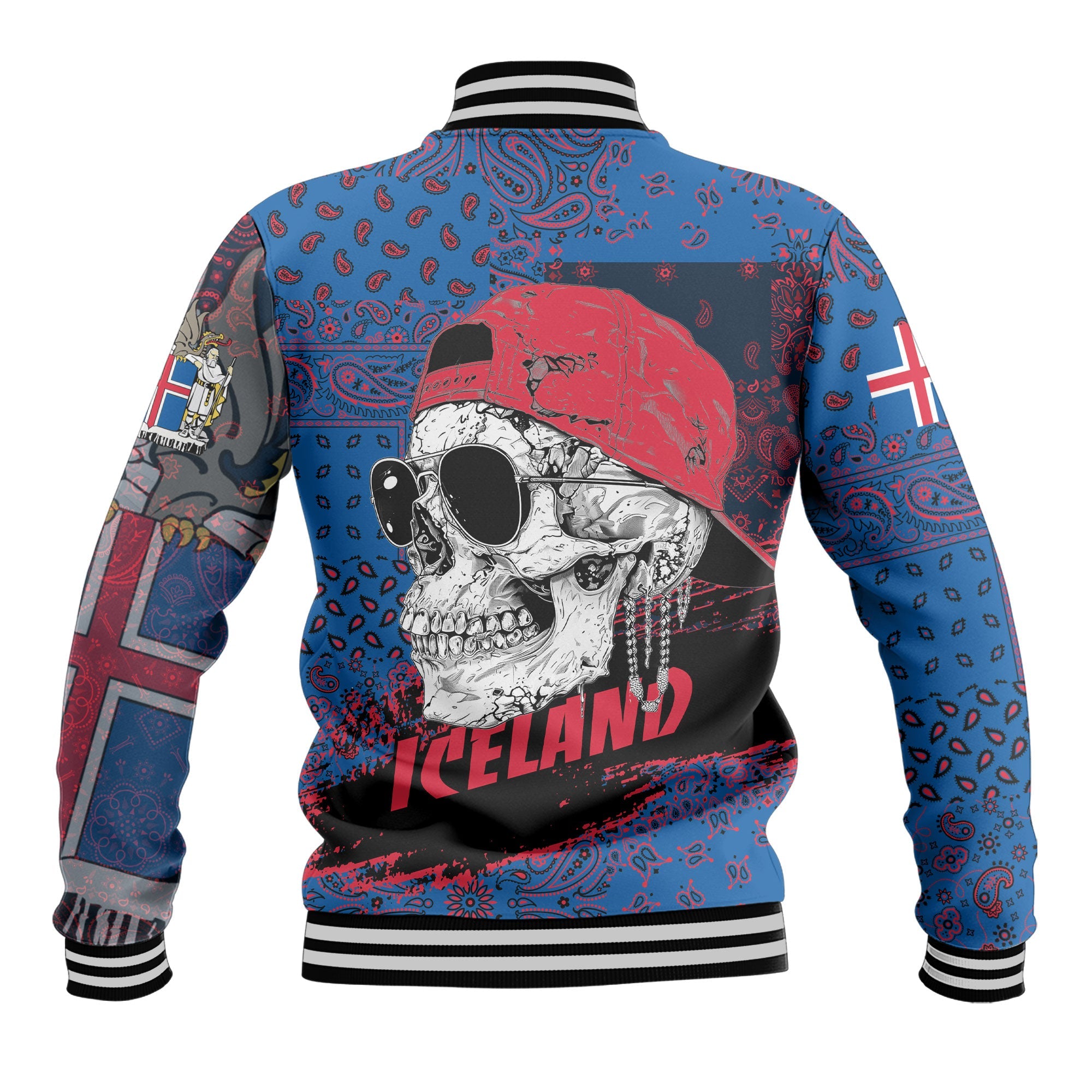 Iceland Baseball Jacket Paisley Flag And Skull Style 3