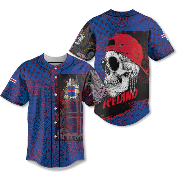 Iceland Baseball Jersey Paisley Flag And Skull Style 1