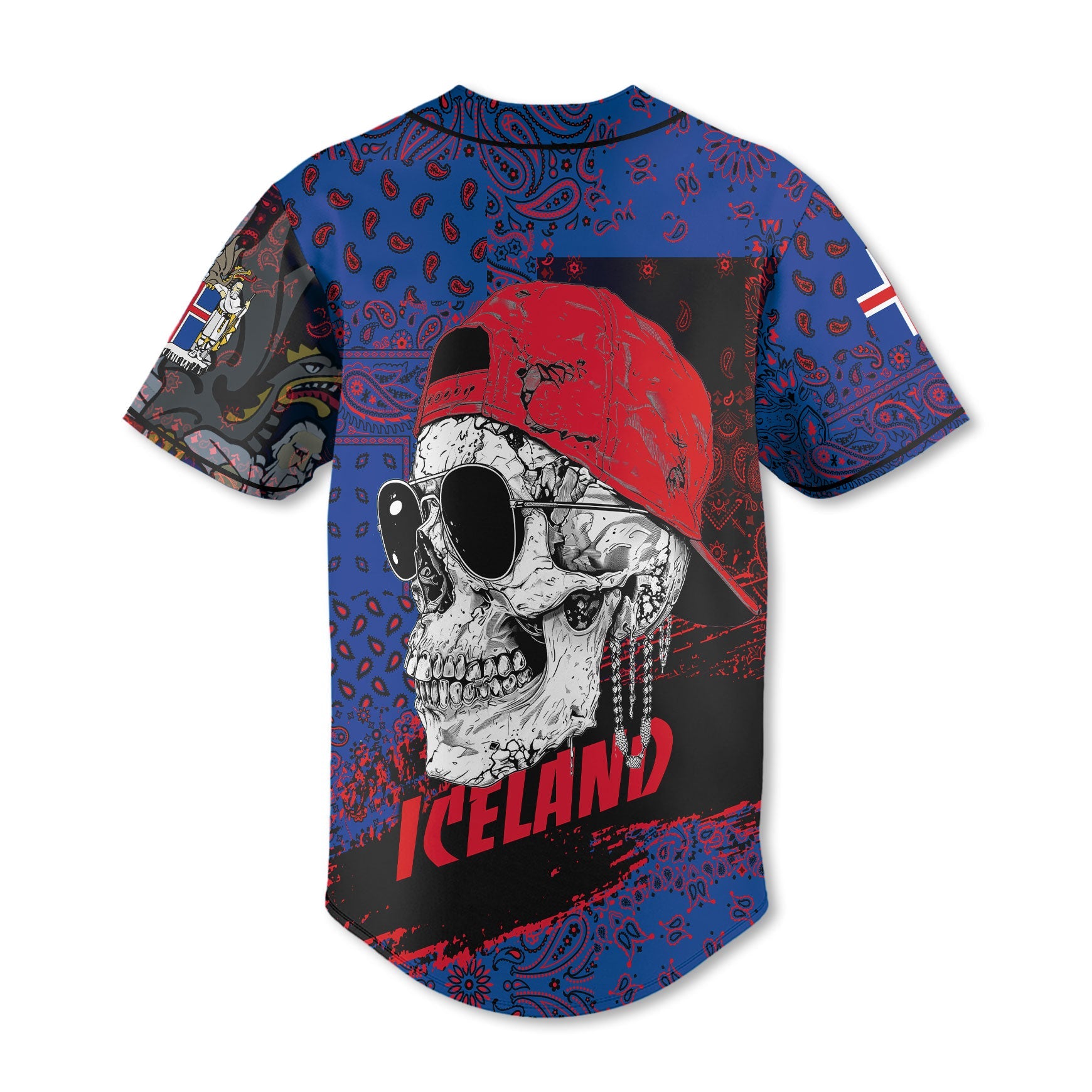 Iceland Baseball Jersey Paisley Flag And Skull Style 3