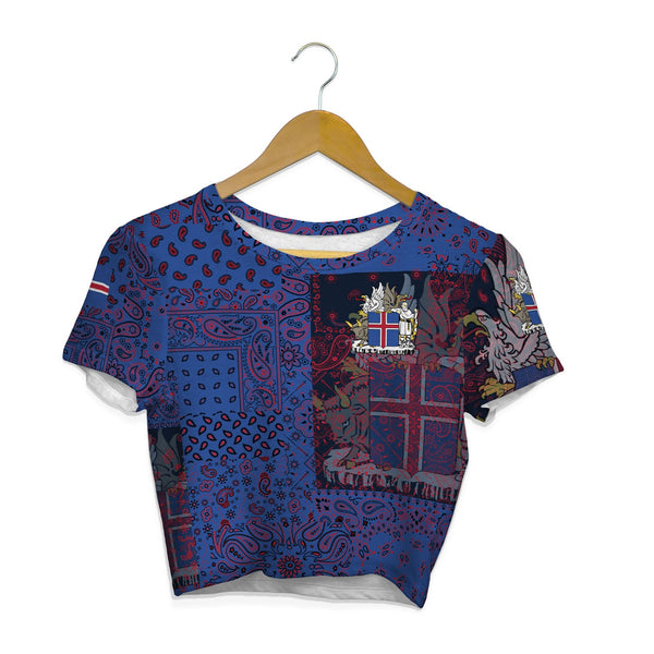 Iceland Croptop T Shirt Paisley Flag And Skull Style 1