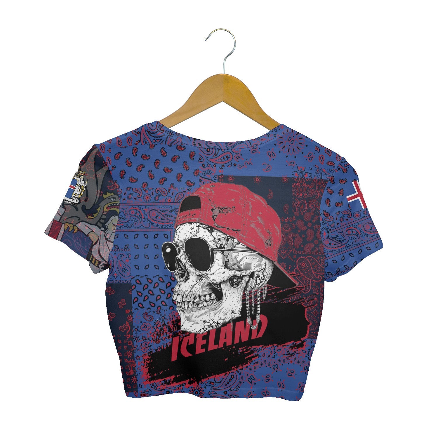 Iceland Croptop T Shirt Paisley Flag And Skull Style 2